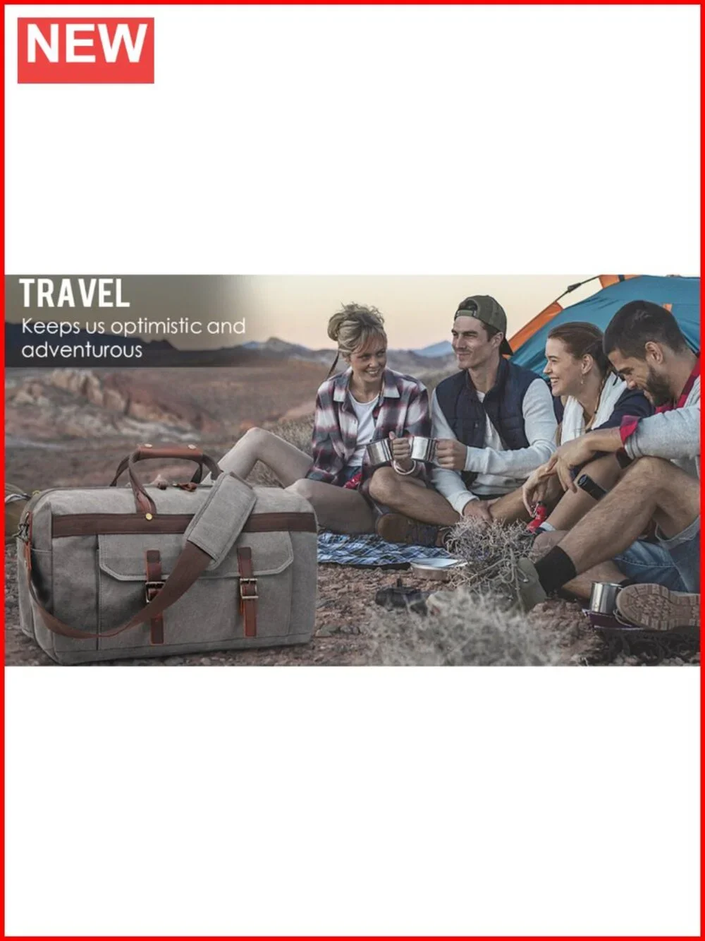 Waterproof Genuine Leather Canvas Travel Duffel Bag Weekender